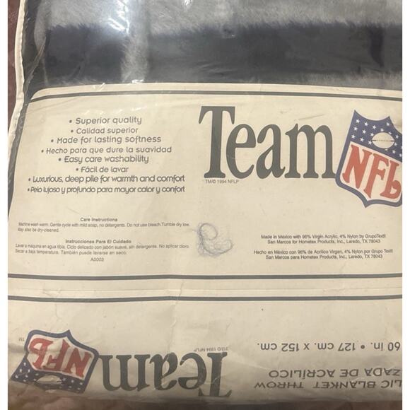 Vtg 1994 Dallas Cowboys Plush Throw Fleece Blanket Team NFL 60”X50” Blue NOS NWT - Picture 3 of 14